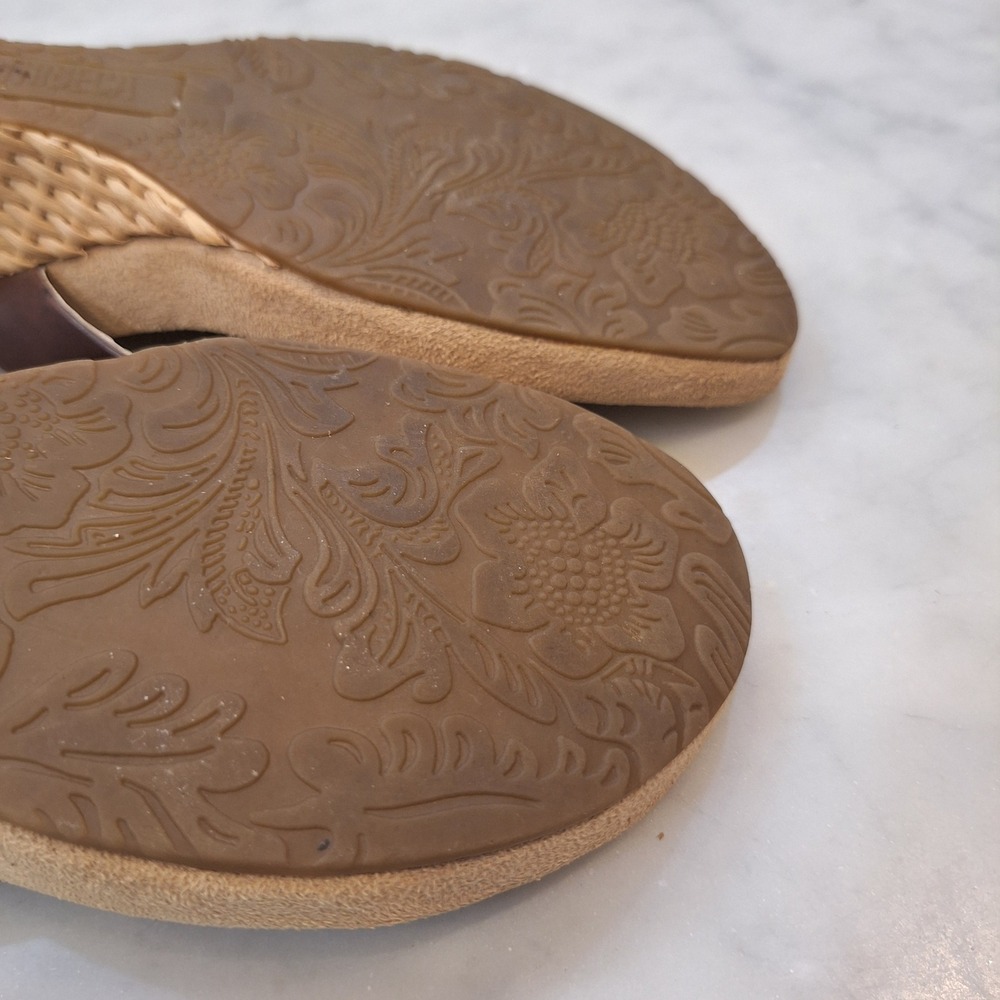 Tribeca Wedge Sandals Women 9.5 Brown Leather Woven Straw Central Park Slides - Picture 10 of 10